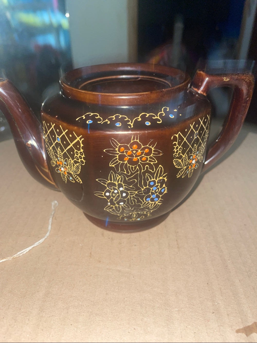 Brown Floral Ceramic Teapot Vase - Decorative Home Art